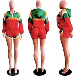 Spring Green Red Orange White Tropical Islands Two Piece Hoodie and Shorts Set